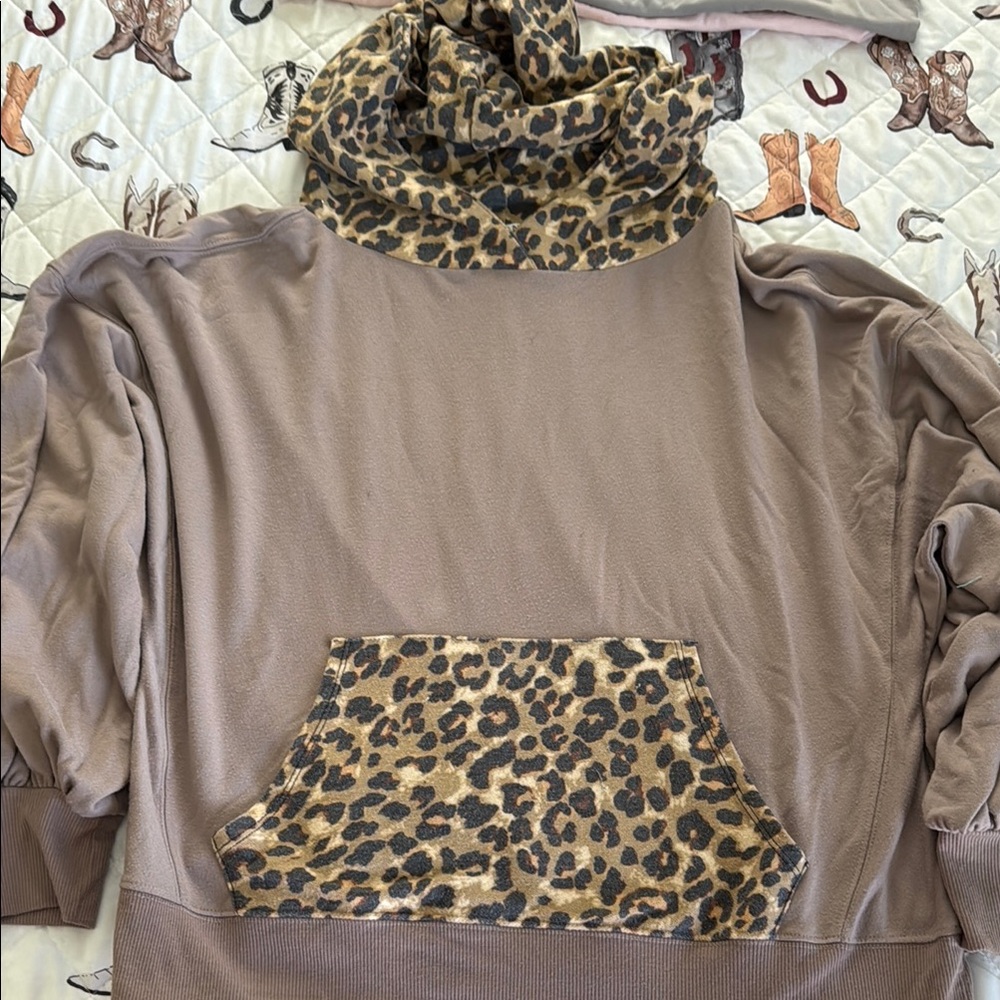 Leopard Print Cowl Neck Sweatshirt